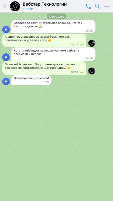 Скриншот переписки в Telegram