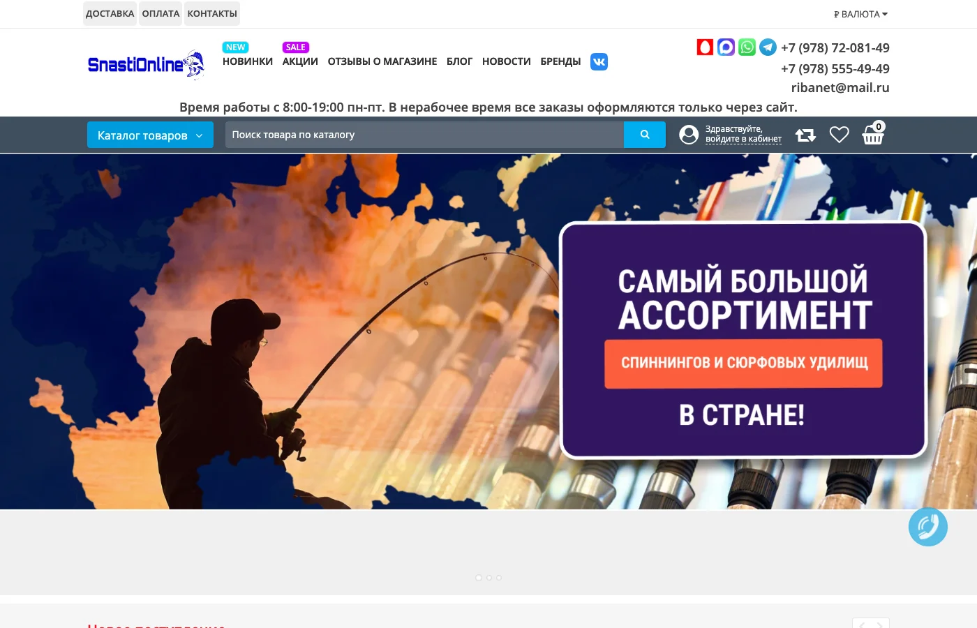 Скриншот сайта «SnastiOnline — рыболовные снасти»
